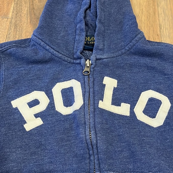 Polo Ralph Lauren Boy’s Size 4 Blue Zip Up Hoodie White POLO Logo Front Pockets - Picture 8 of 13